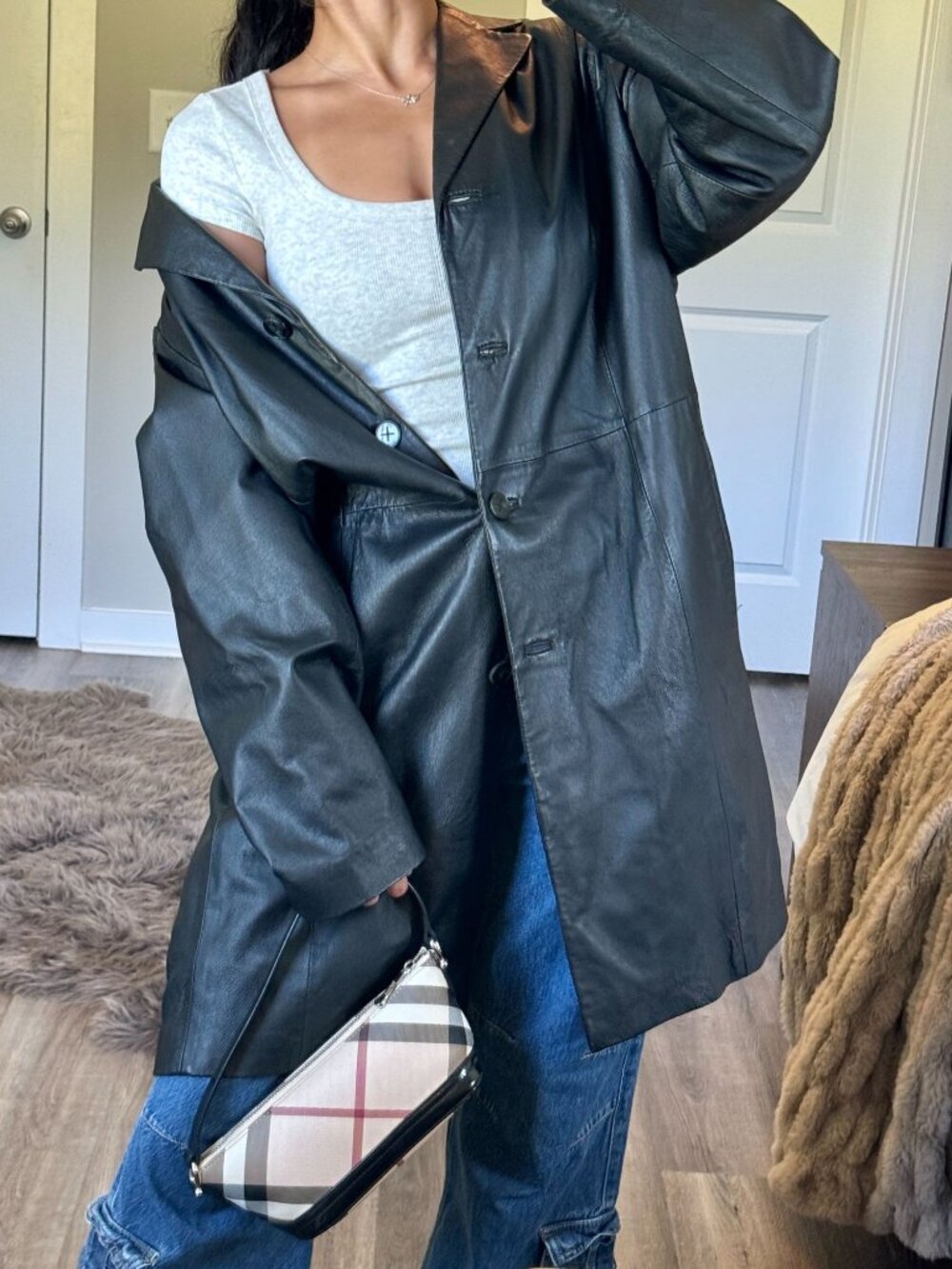 Vintage 90s Colebrook Black Long Leather Trench Coat Womens 2X Whimsigoth Emo